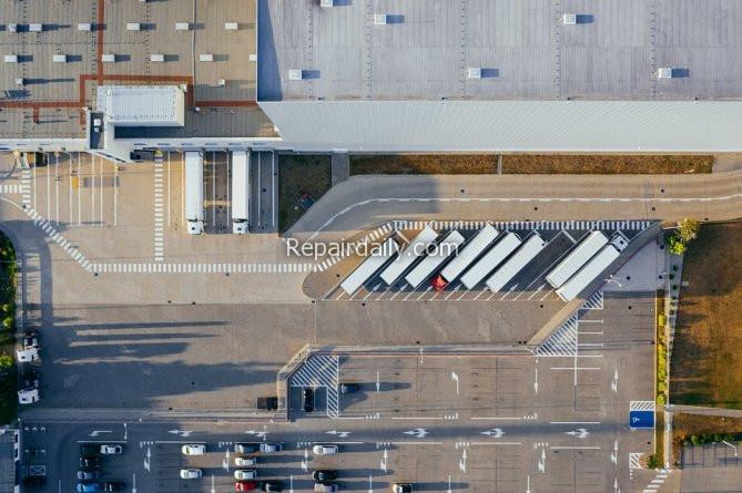 ariel view of moving vehicle containers