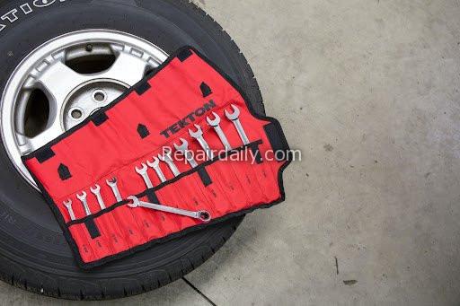 car tire and tools