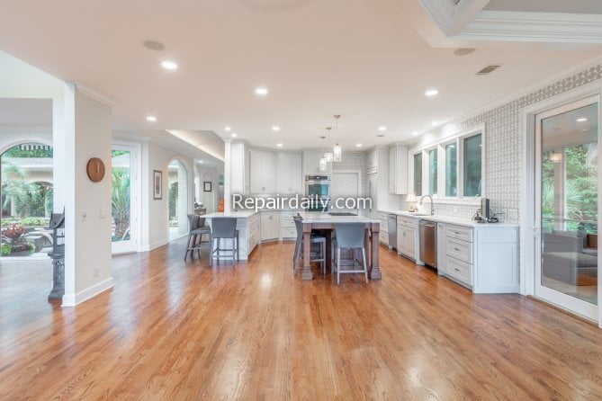 kitchen dining living room wood flooring