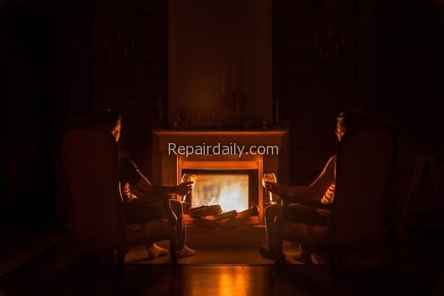 couple near fireplace