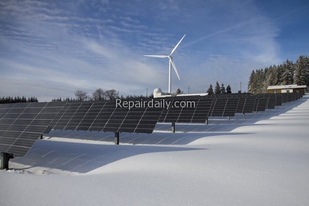 solar panels on the snow