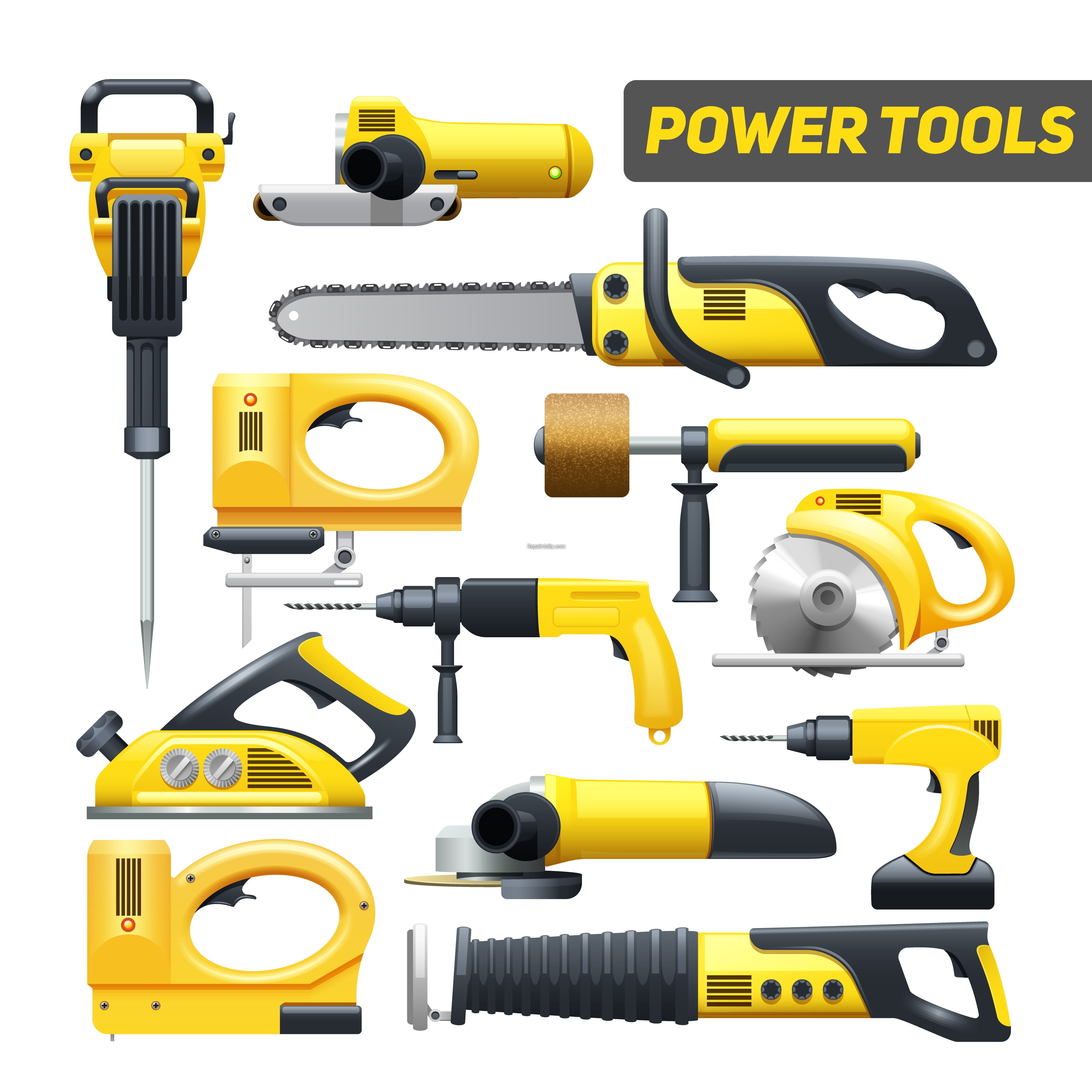Power Tools Yellow Black Pictograms Collection