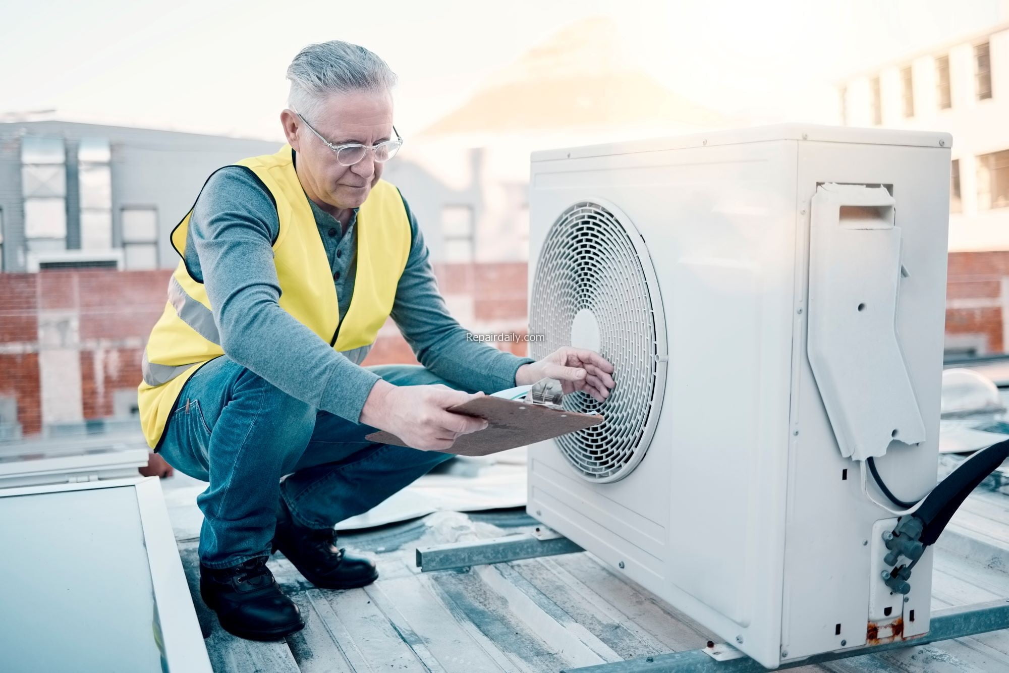man repairing hvac air conditioner