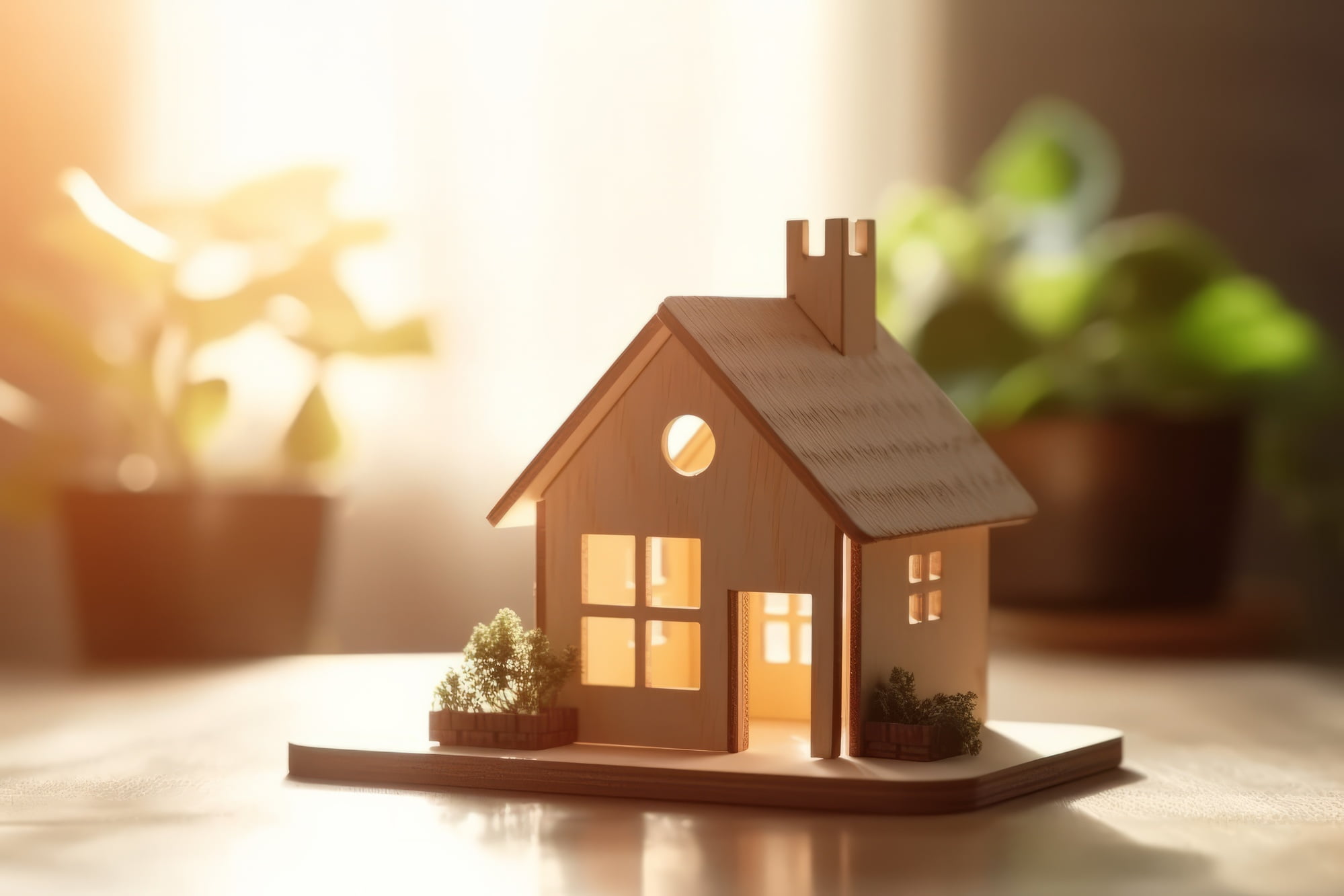 Paper house on wood plank, family and home loan financial or ins