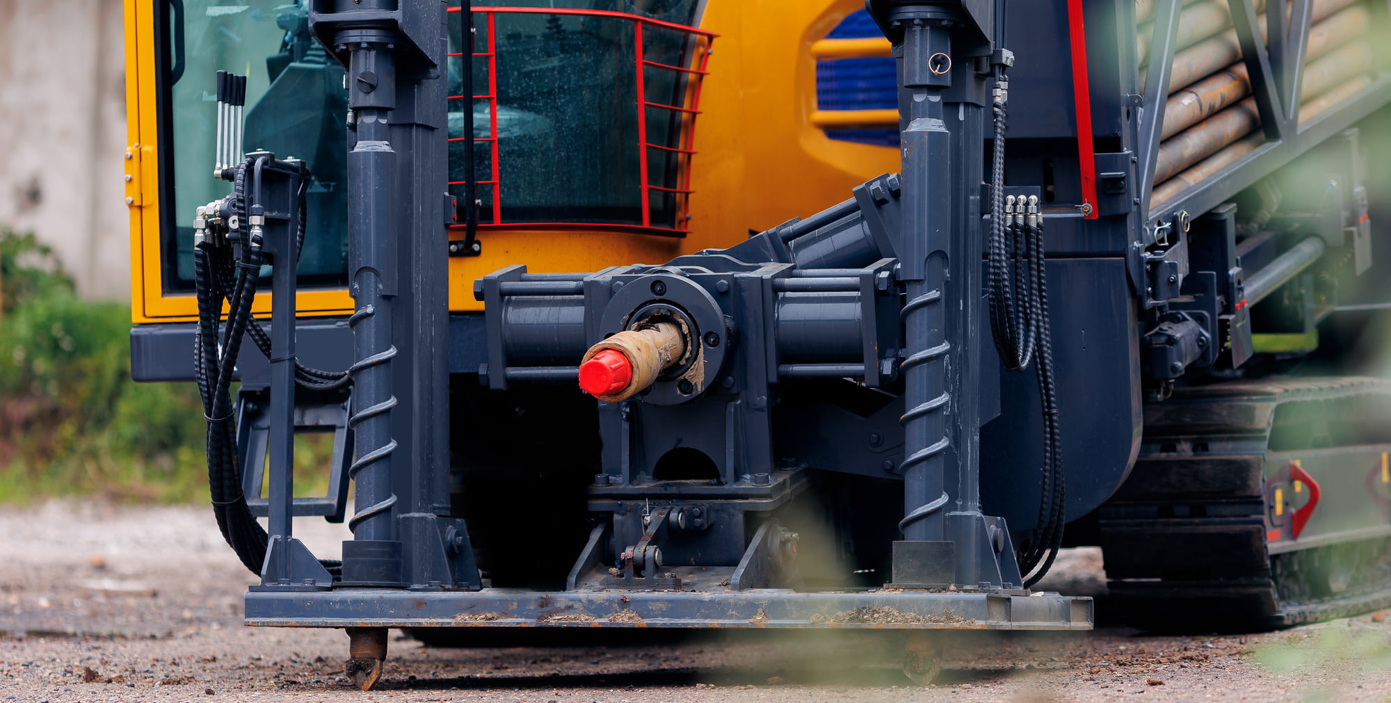 Closeup horizontal directional drilling machine with technology trenchless laying of communications, fiber optic and water pipes.